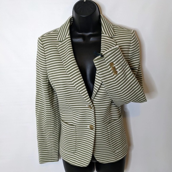 Talbots Sage Green and White Knit Striped Fitted Blazer Size 6P NWT - Picture 4 of 6